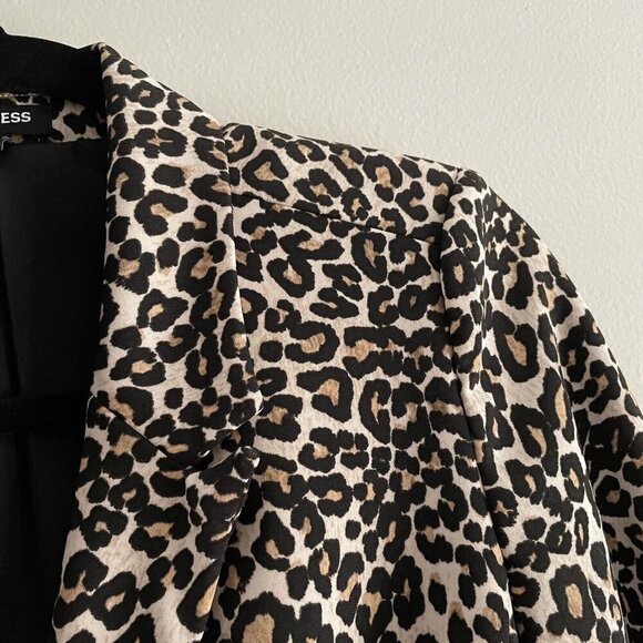 Express Women XS Leopard Print Knit Modern Long Sleeve Longline Boyfriend Blazer - Picture 8 of 12